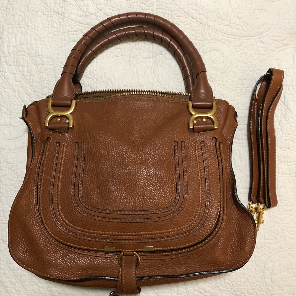 Chloe Tan Leather Satchel with Gold Accents